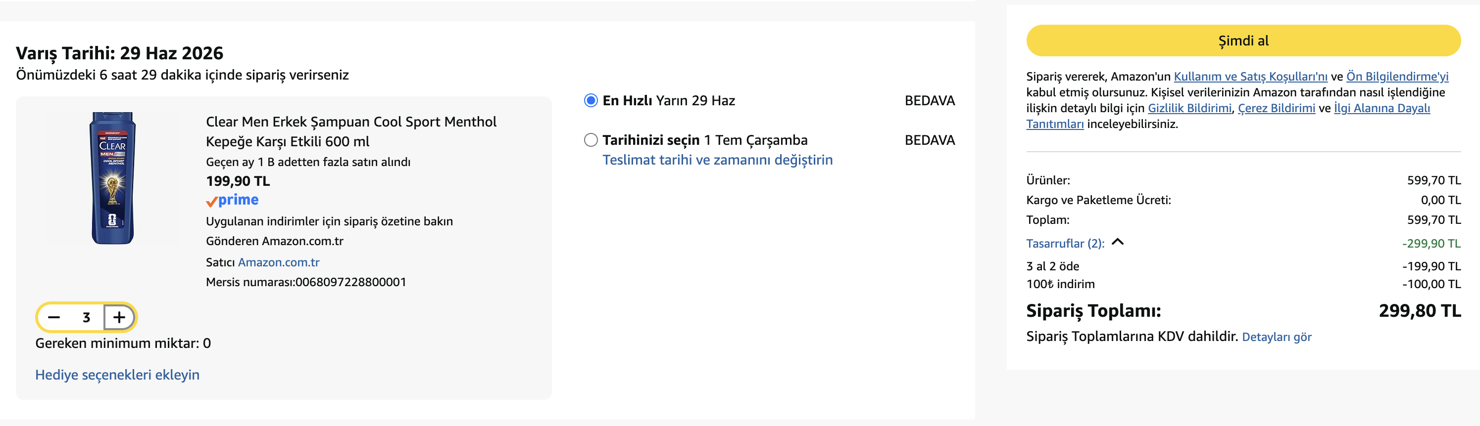 Amazon: Clear Men Erkek Şampuan Cool Sport 600 ml 100TL 3 adet alımda - Görsel 2